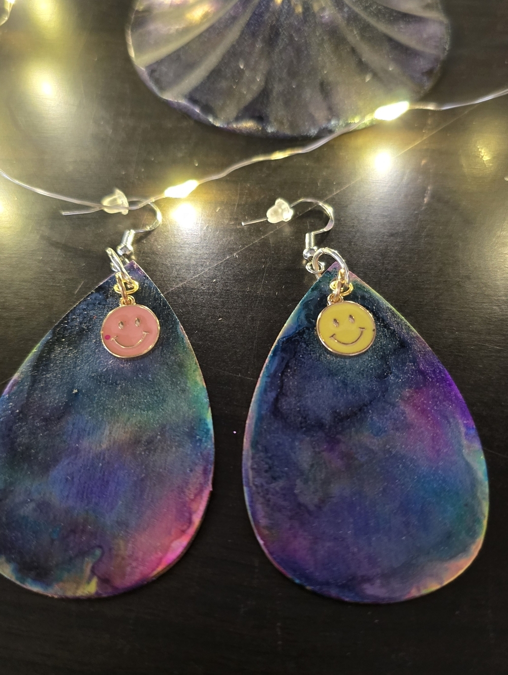 HANDCRAFTED Wood Dangle Earrings HANDPAINTED Psychedelic Hippie Pierced Earrings